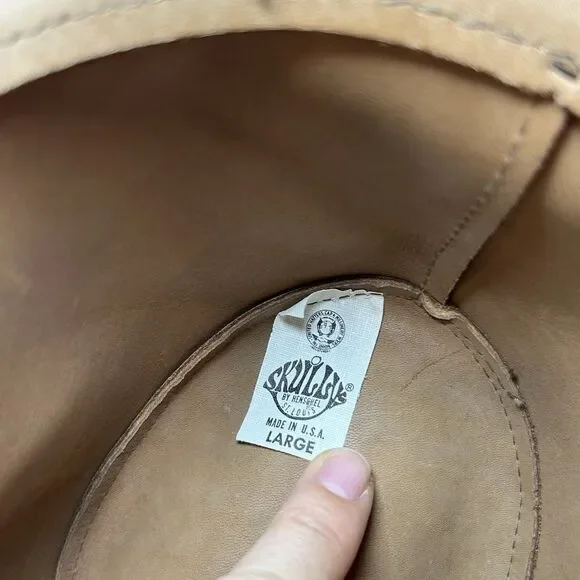 Vtg Henschel Skullys Braid Suede Hat LG Cowhide Leather Outback Bush USA Cowboy - Picture 7 of 8